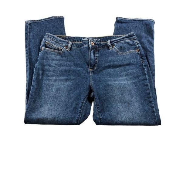 Lands' End Denim - Lands End Womens Sz12 Petite Medium Wash Straight Leg Jeans, Stretch, Mid Rise